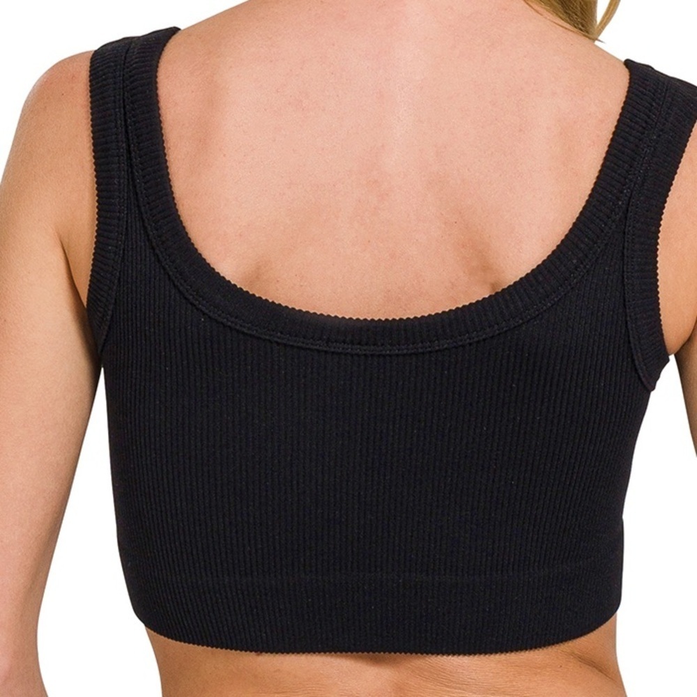 ⚡️ ” Daily Crop” Ribbed Stretch Bralette Tank | Black - Picture 4 of 8